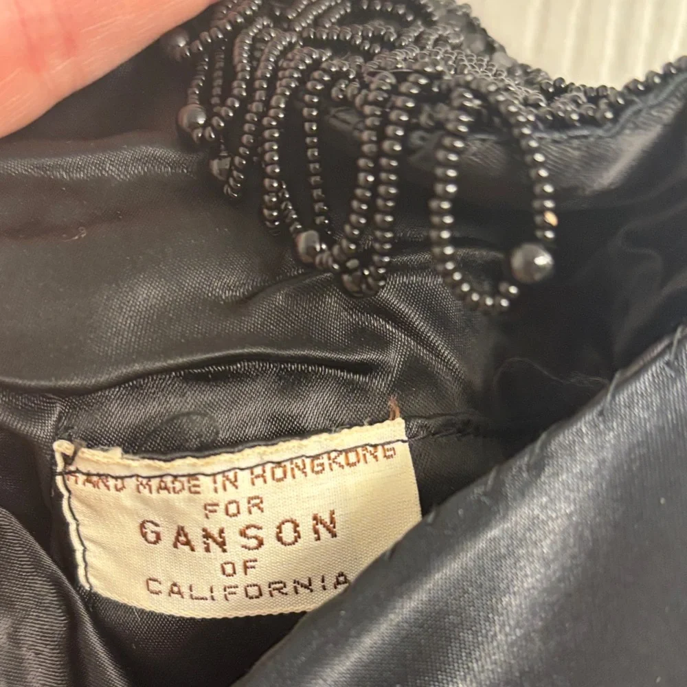 Vintage Handmade Black Beaded Fringe Evening Bag - For Ganson of California